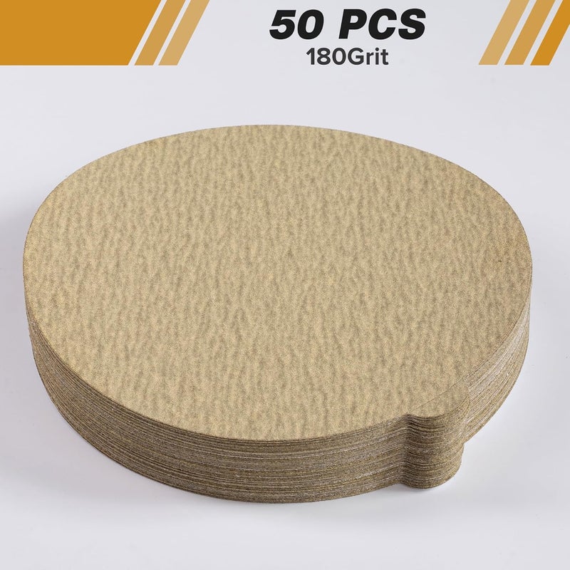 Shawya Premium 6 Inch Gold PSA Sanding Discs 180 Grit (Box of 50) Self Adhesive Stickyback Sandpaper for Wood Working Metal Polishing Easy Attachment Efficient Sanding Performance - Image 2